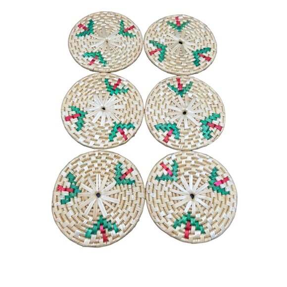 Vintage Set of 6 Seagrass / Straw Coasters / Trivets 5.5" Diameter Boho - Picture 4 of 15